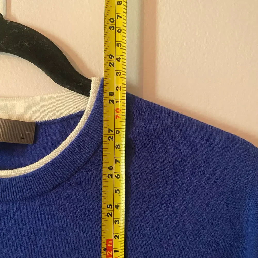 G/FORE Blue White Knit Pullover Sweater Wool Blend Minimalist Men's size Large